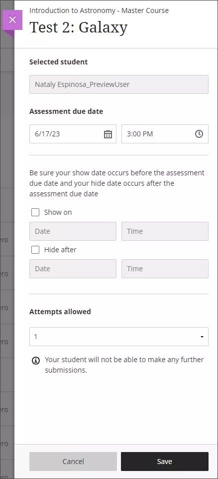 مقدمة في علم الفلك - اختبار دورة الماجستير 2: الطالبة المختارة في غالاكسي ناتالي Espinosa_PreviewUser تاريخ استحقاق التقييم 6/17/23 3:00 مساء ae تأكد من أن تاريخ العرض الخاص بك يحدث قبل تاريخ استحقاق التقييم وتاريخ إخفاءك يحدث بعد تاريخ استحقاق التقييم إظهار التاريخ إخفاء بعد محاولات التاريخ المسموح بها الوقت الوقت لن يتمكن الطالب من تقديم أي طلبات أخرى. إلغاء الأمر