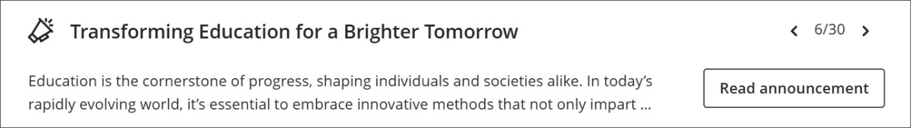 Cyhoeddiad sefydliadol, gydag opsiynau i symud i gyhoeddiadau eraill a botwm Darllen cyhoeddiad ar y dde