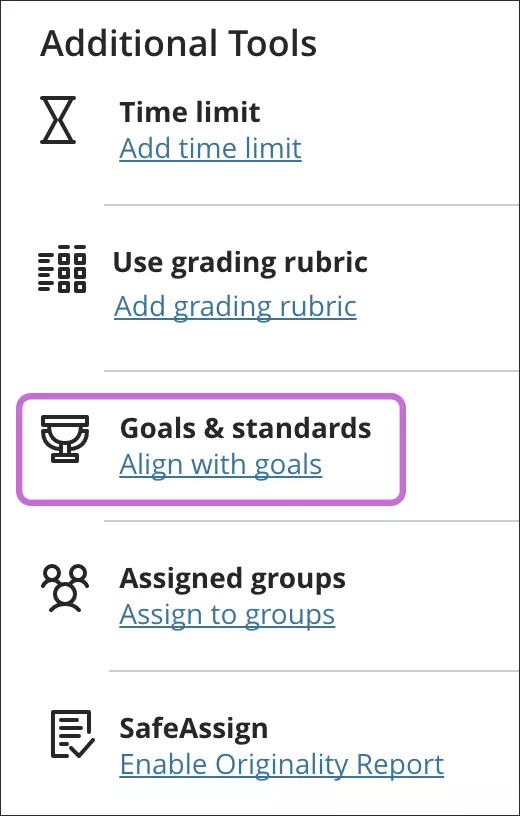 Der Abschnitt "Zusätzliche Tools", in dem "Ziele und Standards an den Zielen ausrichten" hervorgehoben ist.