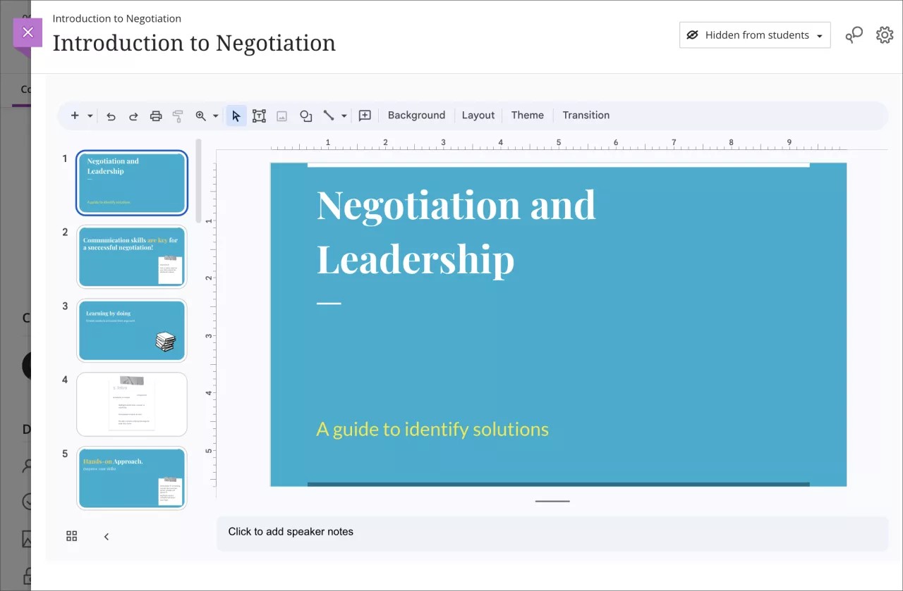 Image of a Google Sheets document embedded in Learn, with editing options available