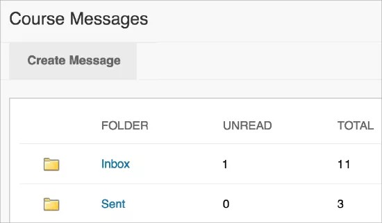 Incoming and outgoing messages appear in Course Messages in the Inbox and Sent folders