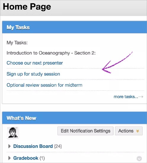 My Tasks displays on the Home Page