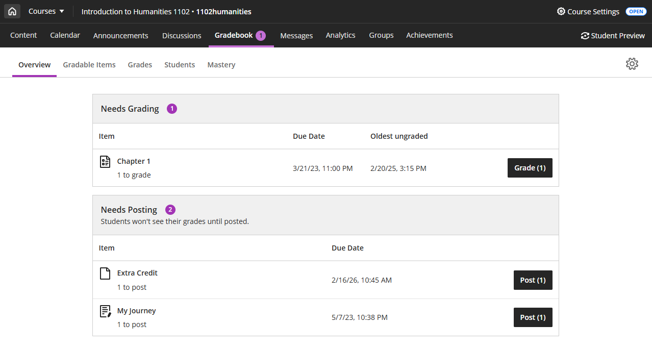 Start grading from the Gradebook