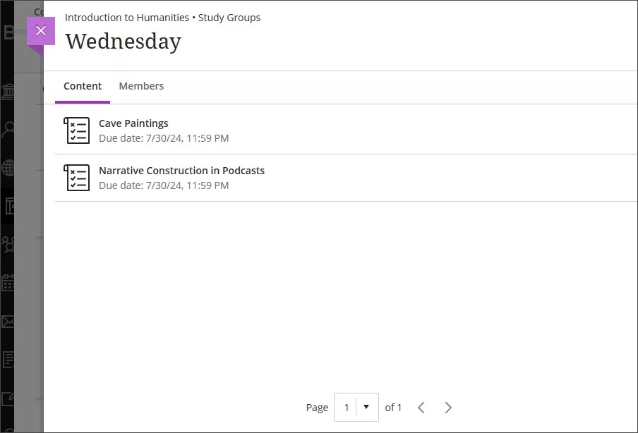 Content tab of a Group Space, showing 2 assignments