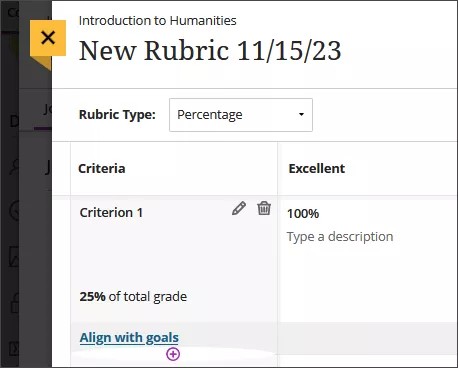 Image of the New Rubric Panel, with a pink plus sign at the bottom
