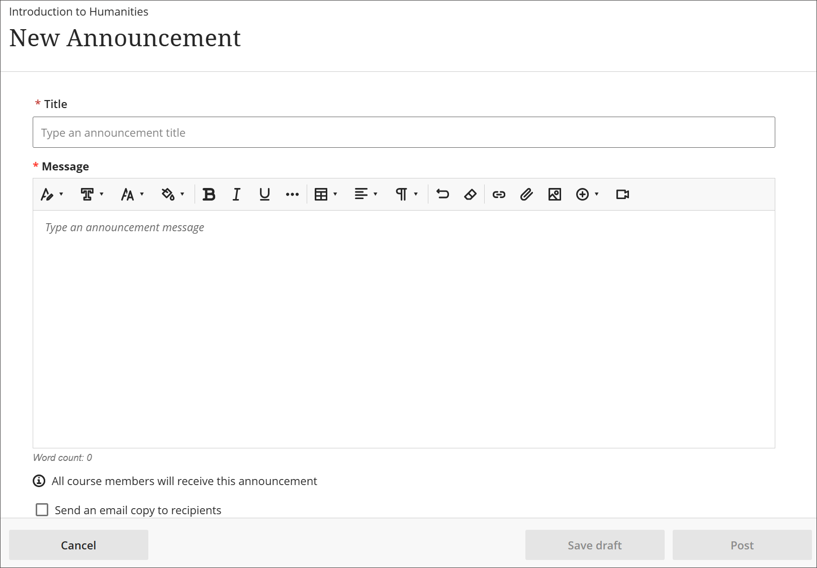 New announcement page