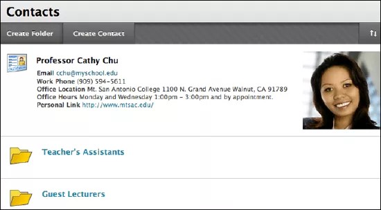 An instructor's contact page