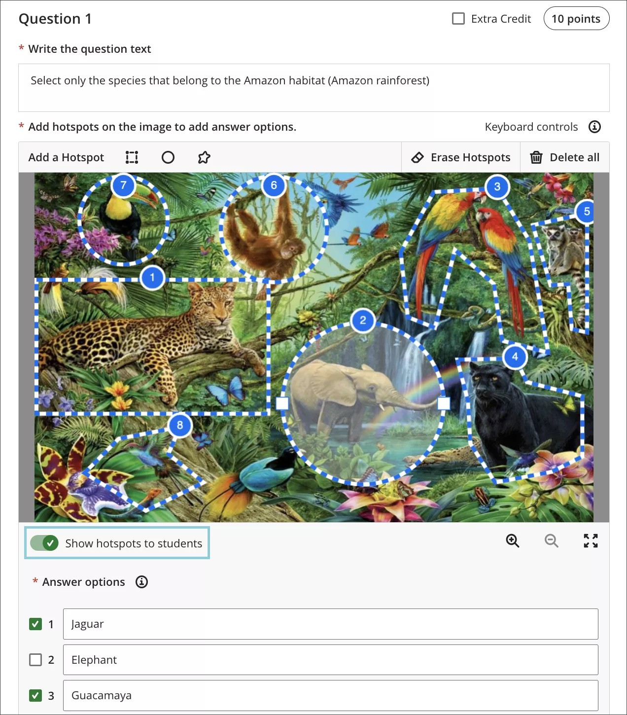 Show hotspots to student option