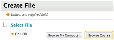 Create file window with Browse Course button highlighted