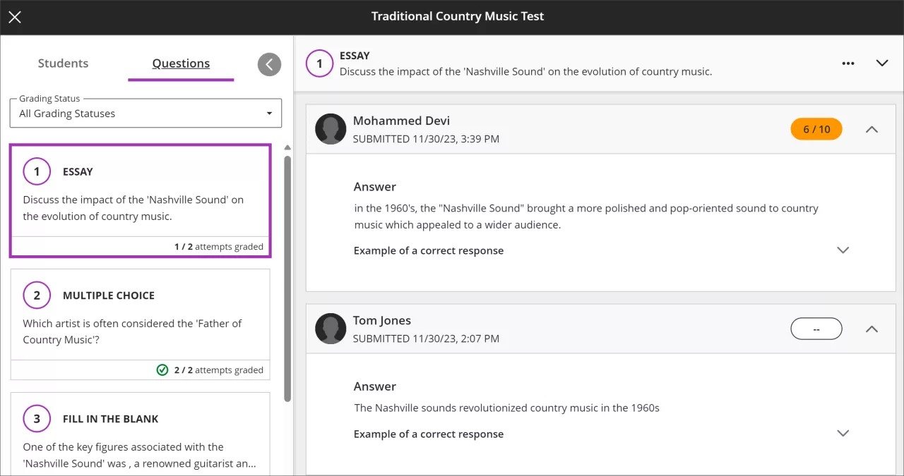Calificar un examen por preguntas en la calificación flexible