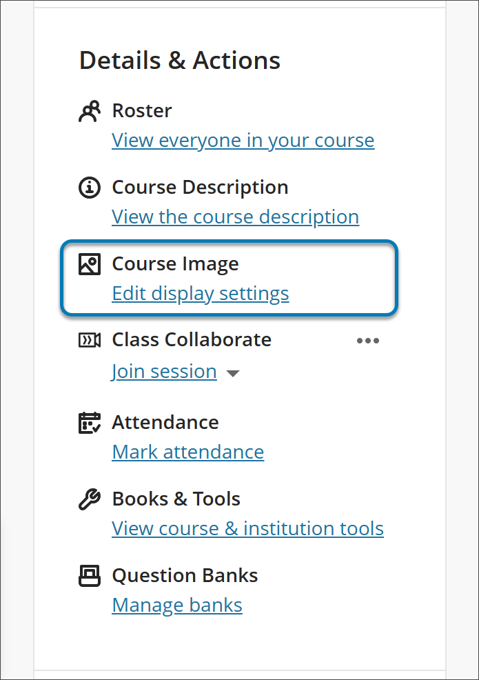 Image de la barre latérale Détails et actions avec l'image du cours en surbrillance