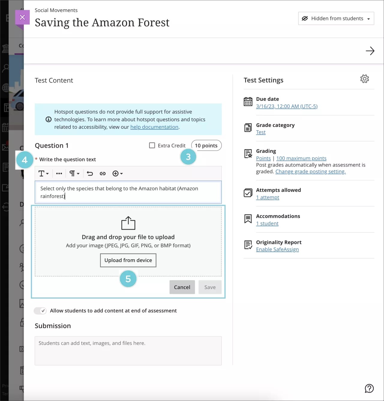 Ajouter une image à la question de type Point actif