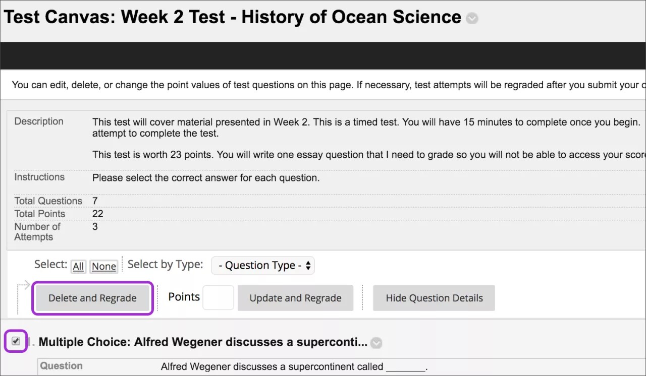 Bouton Supprimer et reclasser sur la page de test