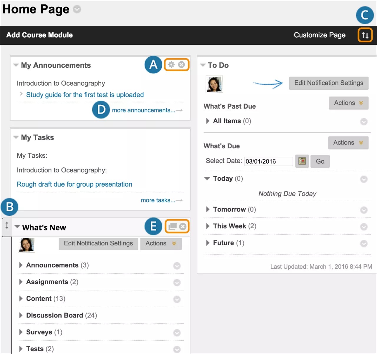 Option Gérer les modules sur la page Ajouter un module de cours