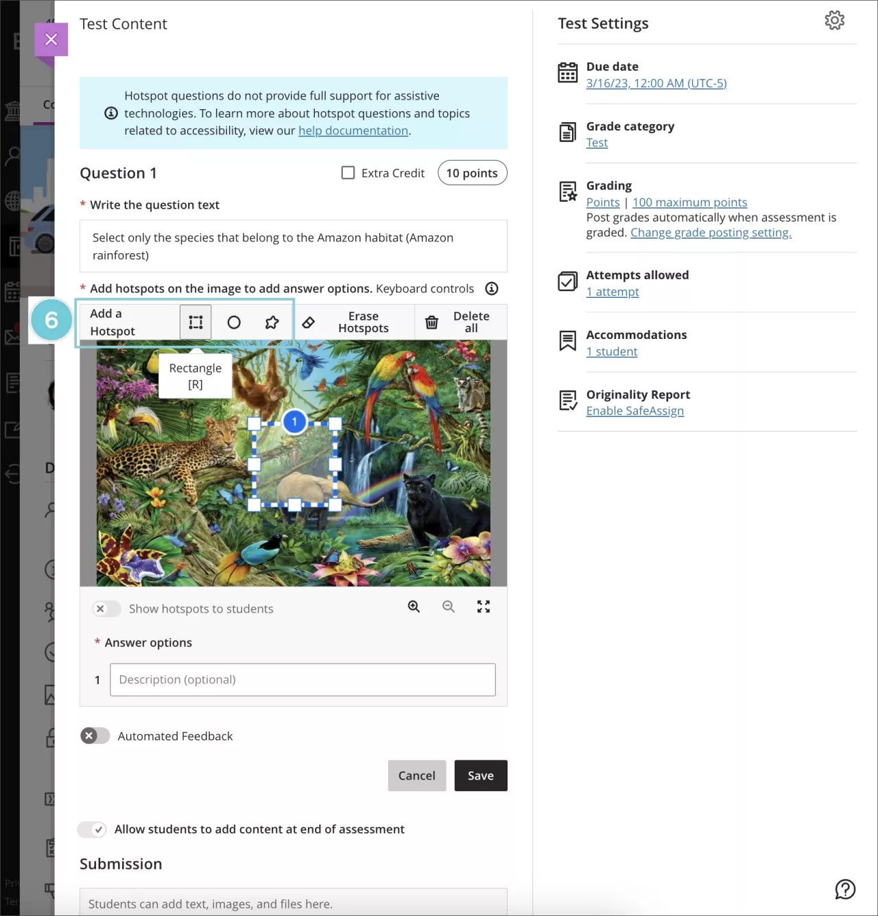 Ajouter un point actif à l'image de fond sélectionnée