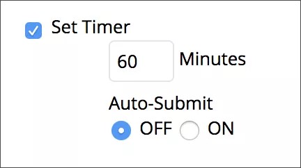 Forcez les paramètres d'achèvement avec Régler la minuterie sélectionnée sur 60 minutes et la soumission automatique désactivée.