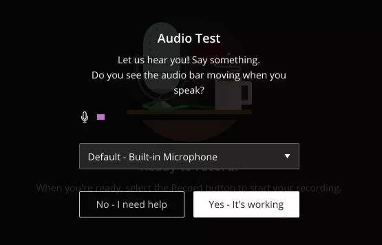 Écran de test audio contenant des instructions pour vérifier si le son fonctionne correctement.