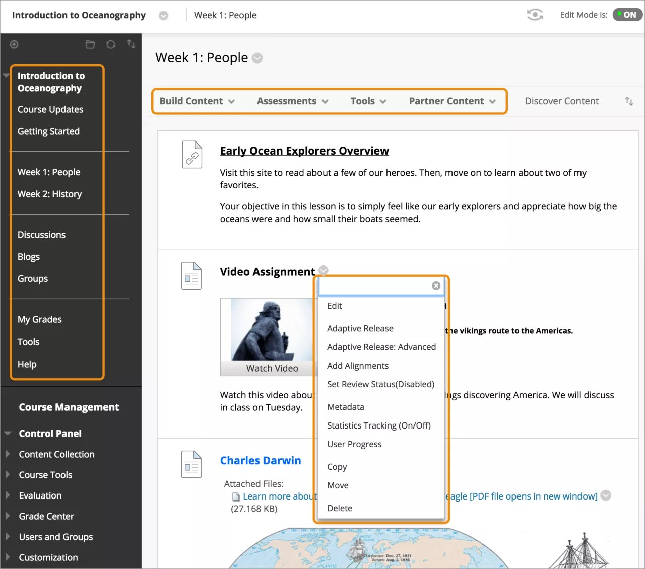 Un cours dans l'affichage de cours d'origine.
