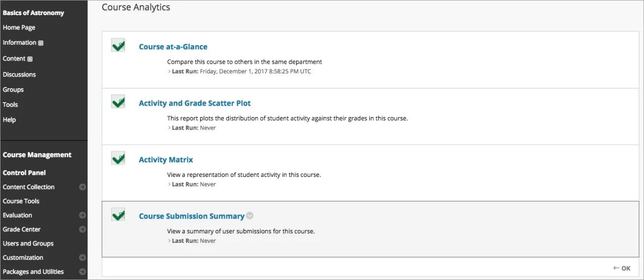Course AnalyticsページではAnalytics for Learnにアクセスできます。