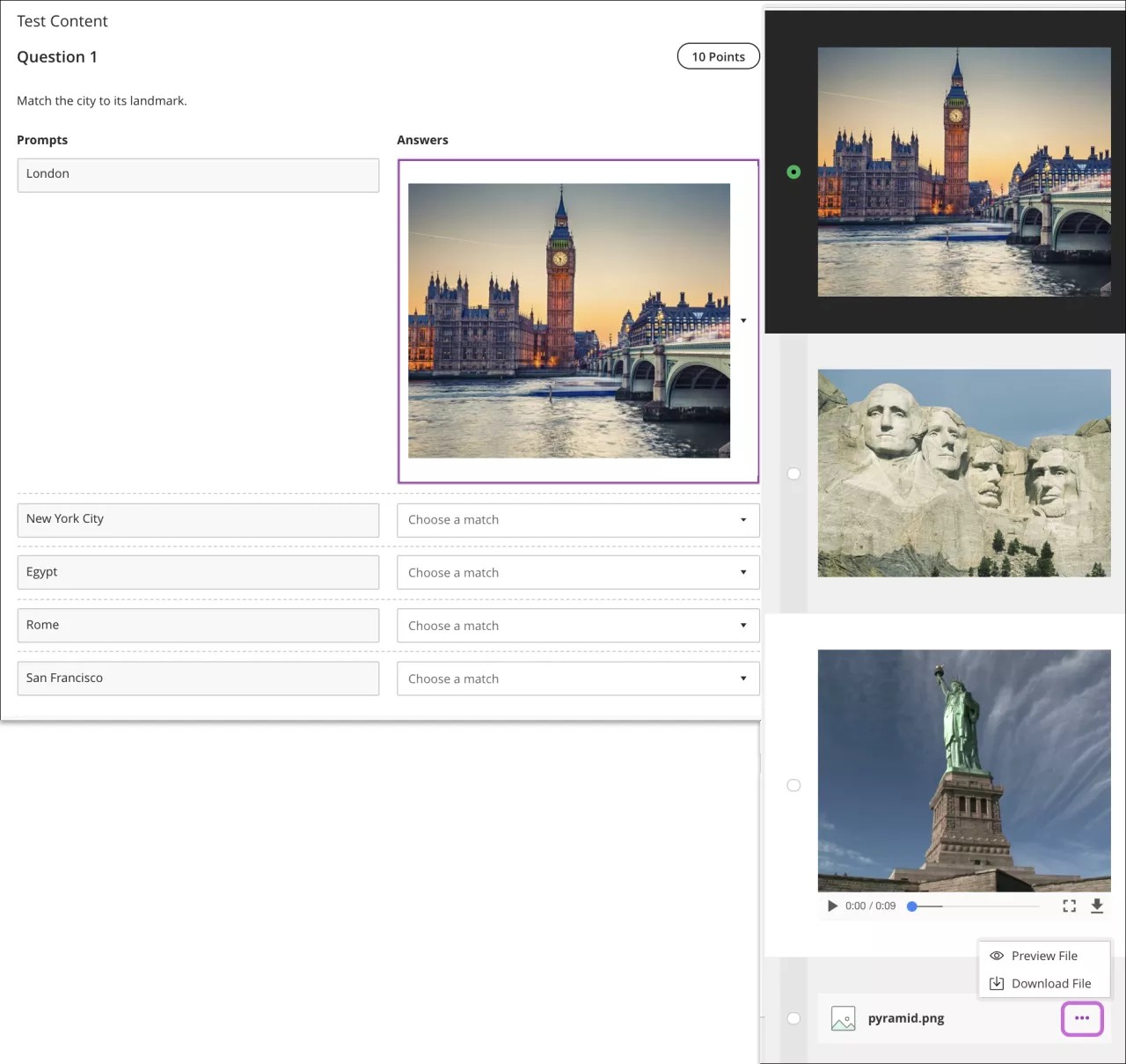 Studentweergave van geselecteerde afbeelding in een combinatievraag.