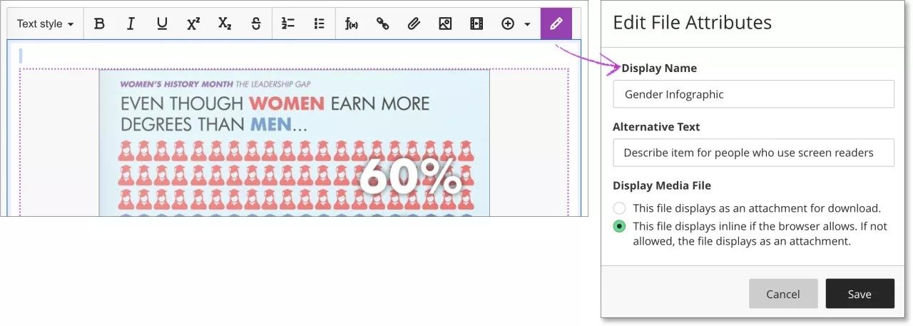 Um lápis roxo que permite editar arquivos nas questões.