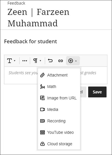 Captura de tela do painel de comentários, com o menu Mais opções expandido