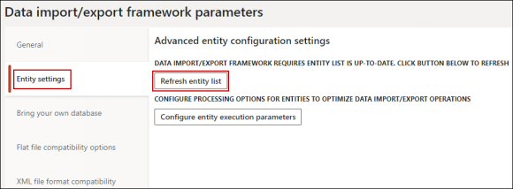 Data import/export framework parameters page