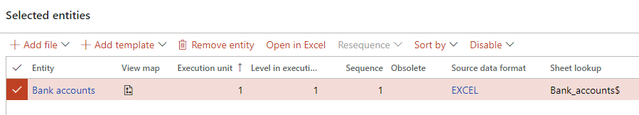 The Selected entities section