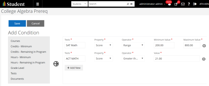 Shows the a test as a prerequisite. 