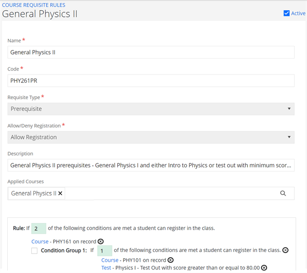Shows condition group with partial course coverage with a test.