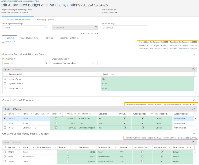 Automated Budget and Packaging Options