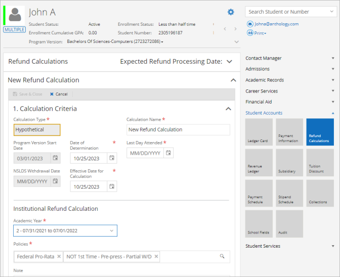Hypothetical Refund Calculation