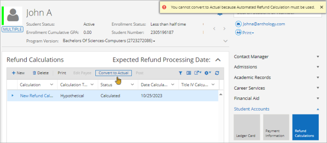 Actual Refund Calculation