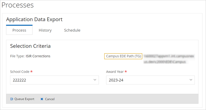 App Date Export - Process tab