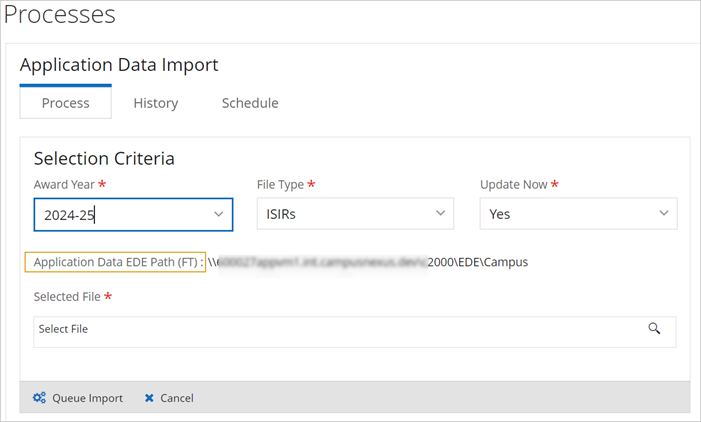 App Date Import - Process tab