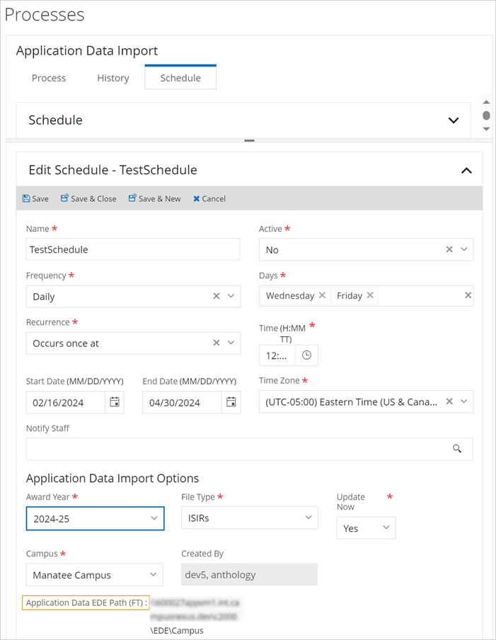 App Date Import - Schedule tab