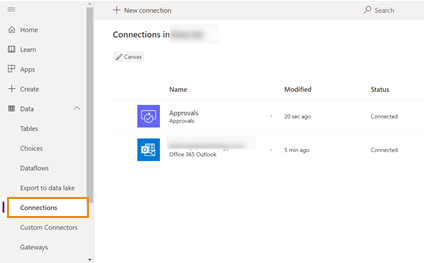 Shows the Connections page with connections. 