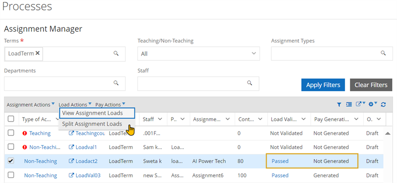 Split Assignment Loads