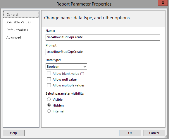 General tab settings 