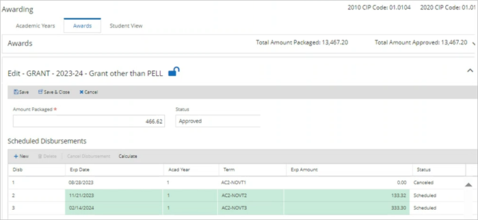 Auto Repackging adjustment to individual term disbursements  