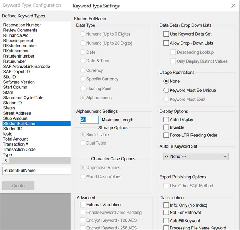 Keyword Type Settings