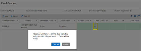 Gradebook - Clear All