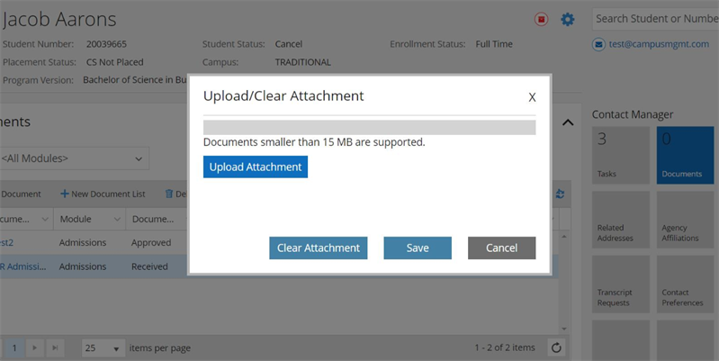 Shows the Upload/Clear Attachment dialog. 