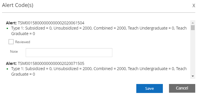 Shows the dialog for alert codes. 