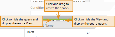 Options in the interface for resizing the query and selected view format. 