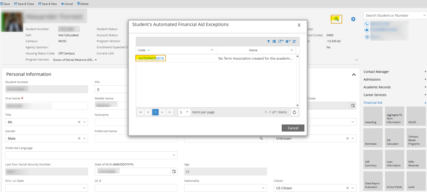 Student Profile with Exception