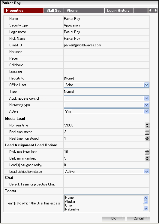 Setting Properties for the User