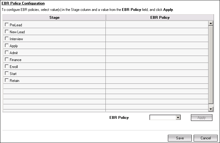 The EBR Policy Configuration Page