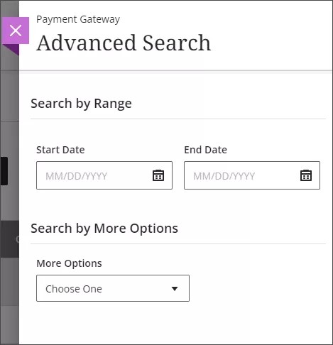 The Advanced Search panel, showing the Search by Range and Search by More Options choices