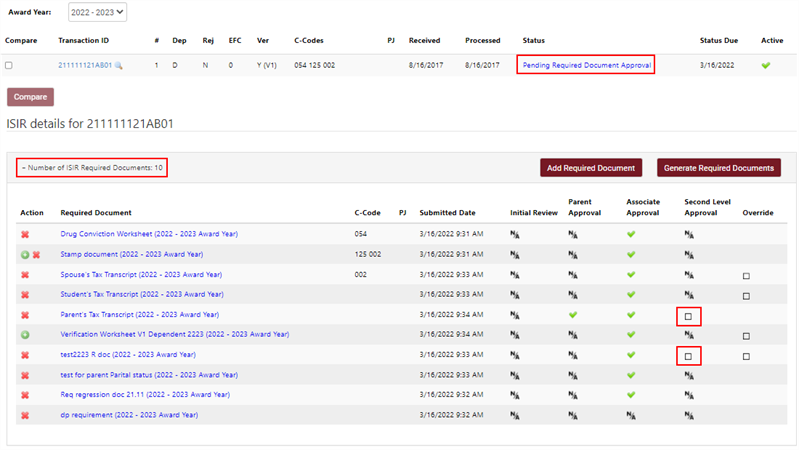 Approved docs and pending approvals